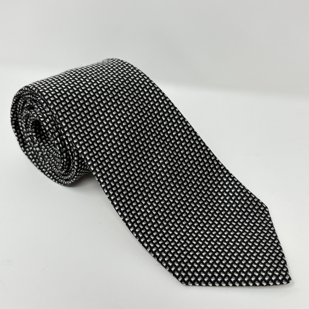 JOS A BANK Heritage Collection Mens Silk Tie Black White Geometric Pattern